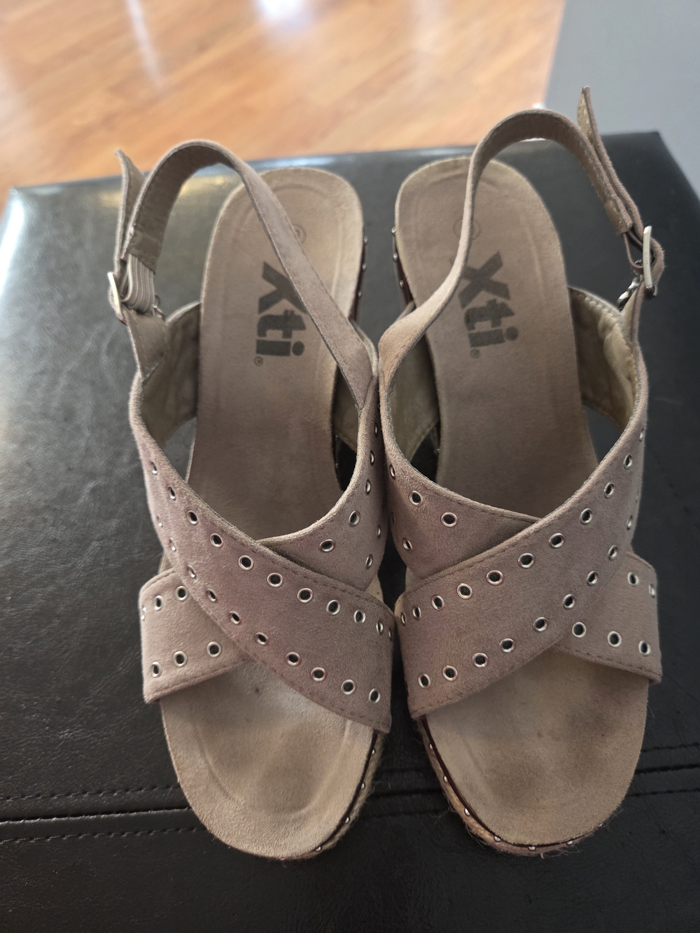 Women's Taupe Suede Slingback Sandals with Eyelet Detail